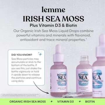 Lemme Irish Sea Moss Organic Liquid Drops with Vitamin D3 and Biotin for Trace Mineral Support, Immunity, Hair, Skin & Nails, Brain Health - Vegan, Gluten & Sugar Free, Non GMO, 1 oz, 30 Servings