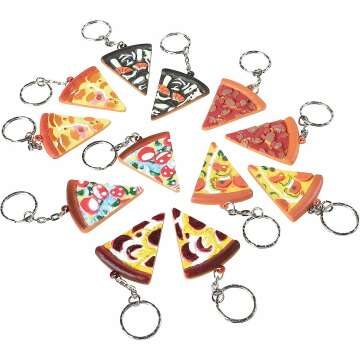 U. S. Toy Pizza Keychains for Kids, Assorted Styles and Colors Backpack Key Chains Styles, Organize Fun Keys on Keyholder, Lot of 12, Party Favors and Toys for Kids 3-5