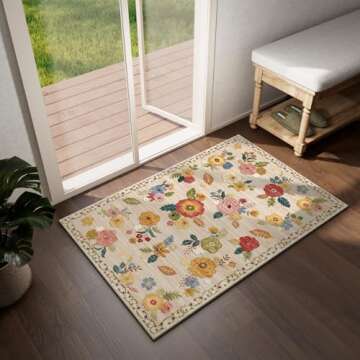 Washable Small Entryway Area Rugs: 2'x3' Floral Rug Non Slip Door Mat Indoor Entrance Stain Resistance Low Pile Throw Rugs for Inside Front Door Floor Bedroom Bedside Kitchen Nursery Dorm Home Entry