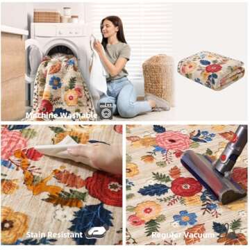 Washable Small Entryway Area Rugs: 2'x3' Floral Rug Non Slip Door Mat Indoor Entrance Stain Resistance Low Pile Throw Rugs for Inside Front Door Floor Bedroom Bedside Kitchen Nursery Dorm Home Entry