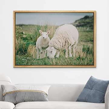 wall26 Framed Canvas Print Wall Art Scotland Ireland Countryside Farm Sheep Lamb Nature Animals Photography Realism Rustic Scenic Landscape Colorful for Living Room, Bedroom, Office - 24"x36" Natural