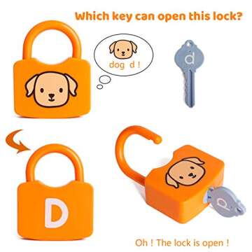 Dinhon ABC Learning Lock Educational Letter Combination-with 26 Locks, 26 Keys Montessori Preschool Alphabet Learning Game Early Education Toys