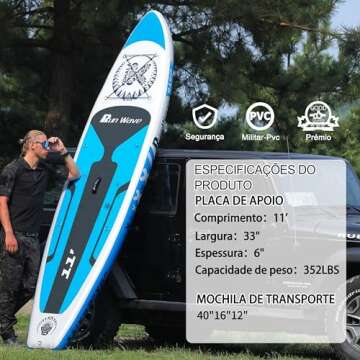 Run Wave Inflatable Stand Up Paddle Board 11'×33''×6''(6'' Thick) Non-Slip Deck with Premium SUP Accessories | Wide Stance, Bottom Fins for Surfing Control | Youth Adults Beginner (Kohala Blue)