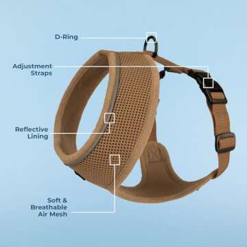 Voyager Aerolite No Pull Mesh Dog Harness with Lightweight, Soft, Breathable, Reflective Stitching, and Adjustable Straps for Walking, Running, Training, Heavy Duty and Durable - Beige, XS