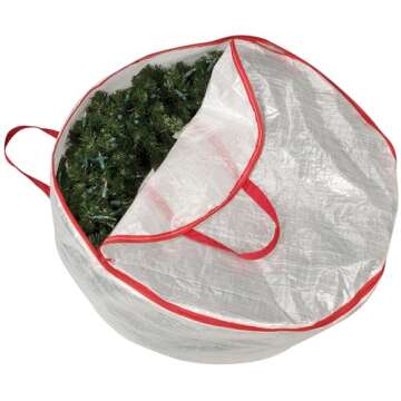 Household Essentials 2630 Heavy Duty Christmas Wreath Storage Bag with Red Trim | Holds Large Xmas Wreaths up to 30 inches