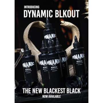 Dynamic Color Co - BLKout Tattoo Ink, for Blackout Tattoos, Solid Black Designs and Heavy Black Work, High Pigment Concentration, Exceptional Skin Coverage, Sterilized, Made in Spain, REACH Compliant