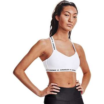 Under Armour Women's Crossback Low Sports Bra , White (100)/Black , Large