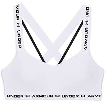 Under Armour Women's Crossback Low Sports Bra , White (100)/Black , Large