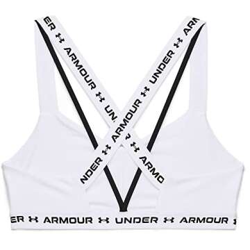 Under Armour Women's Crossback Low Sports Bra , White (100)/Black , Large