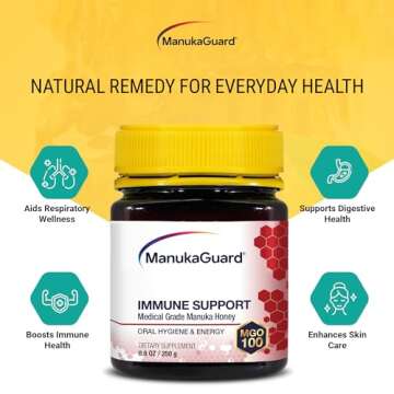 ManukaGuard Immune Support Manuka Honey 8.8 oz - Raw From New Zealand MGO 100 - Skin Care, Immune System Support, Cough, Digestive & Respiratory Health