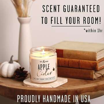 Apple Cider Candle, Fall Candles I Apple Cider, Cinnamon & Nutmeg - Infused with Essential Oils I Mulled Cider Fall Scented Candle (Soy) for Home I 9oz Reusable Jar I 50Hr Burn I Made in USA