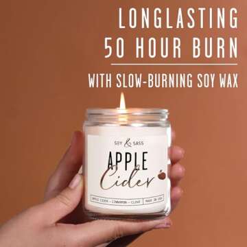 Apple Cider Candle, Fall Candles I Apple Cider, Cinnamon & Nutmeg - Infused with Essential Oils I Mulled Cider Fall Scented Candle (Soy) for Home I 9oz Reusable Jar I 50Hr Burn I Made in USA