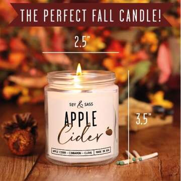 Apple Cider Candle, Fall Candles I Apple Cider, Cinnamon & Nutmeg - Infused with Essential Oils I Mulled Cider Fall Scented Candle (Soy) for Home I 9oz Reusable Jar I 50Hr Burn I Made in USA