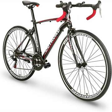 PanAme 14-21 Speed Road Bike with Light Aluminum Alloy Frame, 700C Wheel Commuter Bicycle with Dual Disc/V Brakes for Men and Women, Adult Faster Racing Bike (Black, Red, Blue, White)