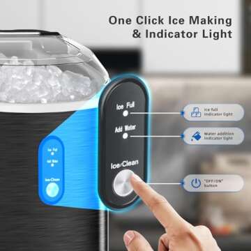 Nugget Ice Makers Countertop with Soft Chewable Pellet Ice, Pebble Ice Maker Machine with Self-Cleaning, 35.5Lbs/24Hrs, One-Click Operation, Ice Basket/Ice Scoop for Home/Office/Bar, Black