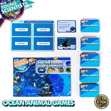 The Young Scientist Ocean Animal Card Games, 4 Card Games in 1, Matching, Bingo, Memory, Trivia, Hands-On Educational STEM Fun for Age 5 and Up, Kids Card Games