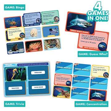 The Young Scientist Ocean Animal Card Games, 4 Card Games in 1, Matching, Bingo, Memory, Trivia, Hands-On Educational STEM Fun for Age 5 and Up, Kids Card Games