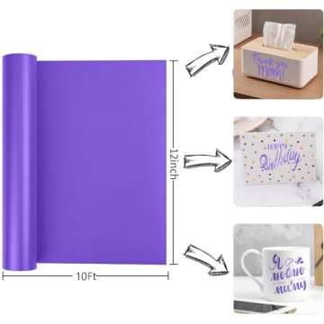 Prime Vinyl Matte Purple Permanent Vinyl Roll, Matte Purple Vinyl for Cricut - 12" x 10 Ft- Self Adhesive Vinyl for Silhouette Cameo, Decor Sticker, Cutting Machine, Home Decal