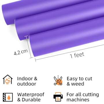 Prime Vinyl Matte Purple Permanent Vinyl Roll, Matte Purple Vinyl for Cricut - 12" x 10 Ft- Self Adhesive Vinyl for Silhouette Cameo, Decor Sticker, Cutting Machine, Home Decal