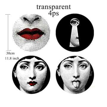 Transparent Female Portrait Decorative Films Quality Separated Round DIY Wall Sticker for Bathroom Decor Human face Head Wallpaper 4 Pcs (Diameter About 30cm)