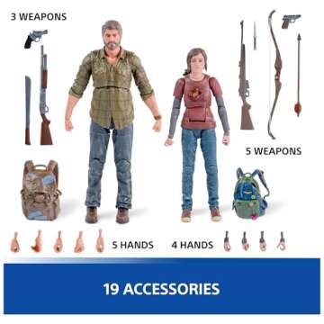 PlayStation The Last of US, 2-Pack 6” Joel & Ellie Action Figures with 19 Accessories, The Shapes Collection, for PS5 Fans & Collectors Ages 17+