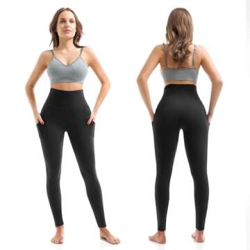 SINOPHANT High Waisted Leggings with Pockets Women, Buttery Soft Elastic Tummy Control Stretchy Yoga Pants Black,L-XL