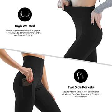 SINOPHANT High Waisted Leggings with Pockets Women, Buttery Soft Elastic Tummy Control Stretchy Yoga Pants Black,L-XL