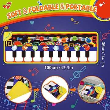 RenFox Baby Piano Mat with 25 Music Sounds, Kids Musical Playmat, Early Education Development Birthday Gift Music Toy for 1 2 3 Year Girls Boys, Piano Keyboard Touch Play Blanket for Child Toddlers