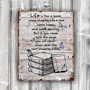 akeke Book Lover Poster Vintage Rustic Farmhouse Wood Wall Art Decor, Inspirational Literary Quotes Gifts for Book Lover Friend Son Daughter, 8"x10"