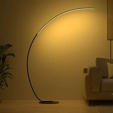 E.P. Light RGBW Modern 69.99 inch Arched Standing Reading Floor Lamp with Remote - Dimmable Black Led Color Changing Curved Ambient Lighting for Bedroom and Living Room