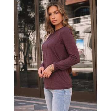 AUTOMET Womens Pleated Long Sleeve Casual Tops