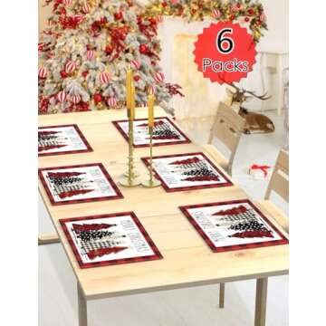 TOYPOPOR 6Pcs Buffalo Plaid Christmas Tree Placemats - Perfect for Holiday Decor