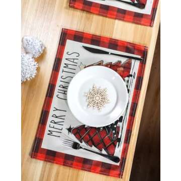 Buffalo Plaid Christmas Tree Placemats - 6Pcs Set