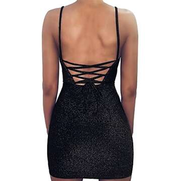 FV RELAY Women's Sexy Glitter Bandage Bodycon Wrap Dress Sleeveless Mini Club Party Dresses (Small, Black01)