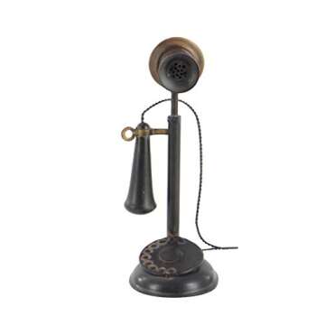 Deco 79 Metal Telephone Decorative Sculpture Decorative Vintage Style Home Decor Statue with Tiered Base and Coil Wire Detailing, Accent Figurine 5" x 5" x 13", Black