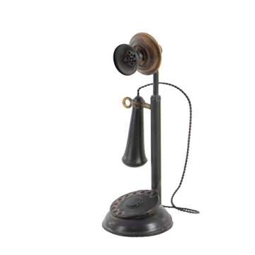 Deco 79 Metal Telephone Decorative Sculpture Decorative Vintage Style Home Decor Statue with Tiered Base and Coil Wire Detailing, Accent Figurine 5" x 5" x 13", Black