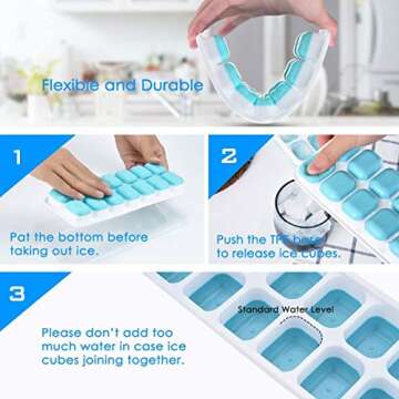 Ice Cube Trays, Silicone Easy-Release and Flexible 14-Ice Trays with Spill-Resistant Removable Lid, BPA Free, Durable and Dishwasher Safe, 2 Pack