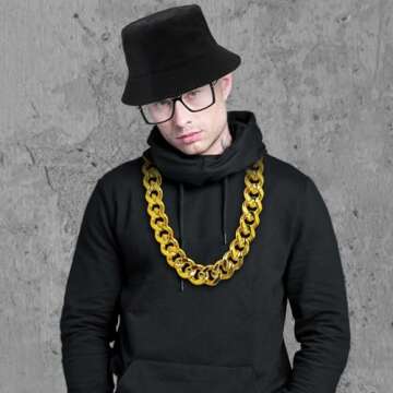 ONUPGO Hip Hop Costume Kit 80s/90s Rapper Accessories Bucket Hat Sunglasses Gold Chain Necklace Outfit for Men Women