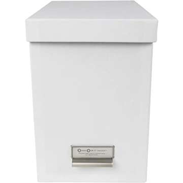 Bigso Box of Sweden John Fiberboard Label Frame Desktop File Storage Box | Document Organizer for Important Paperwork | Durable Hanging File Box w/Lid & Metal Label Window, 7.4"x13"x10.4" | White