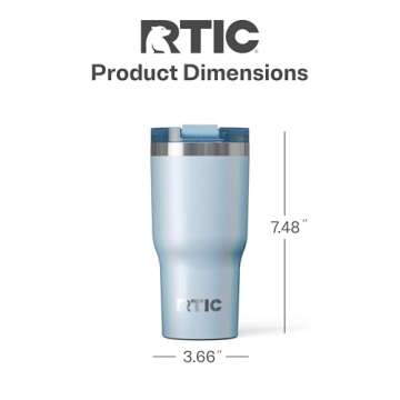 RTIC 20oz Essential Tumbler with Lid, Insulated, Stainless Steel, Metal, Double Wall Vacuum-Insulation, Ceramic Lined, Travel Cup for Iced Coffee, Tea, Hot and Cold Drink, RTIC Ice Glitter