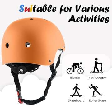 Kids Bike Helmet, Adjustable and Multi-Sport, from Toddler to Youth, 3 Sizes (Orange)