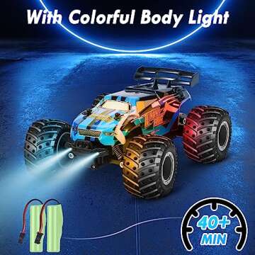 HENEROAR Remote Control Car, Remote Control Truck, 2.4Ghz All Terrain Off-Road Monster Truck, 20 KM/H Rc Cars with LED Bodylight and 2 Rechargeable Batteries Toys for Boys