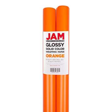 JAM Paper Gift Wrap - Glossy Wrapping Paper - 50 Sq Ft Total (30 in x 10 Ft Each) - Orange - 2 Rolls/Pack