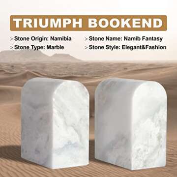 Koville African Natural Marble Bookends for Shelves, Non-Skid Book Ends, 13LBS Ultra Heavy Duty Marble Book Holder Organizer, Apartment Decor for Movies/CD/Video Games(Namib Fantasy)