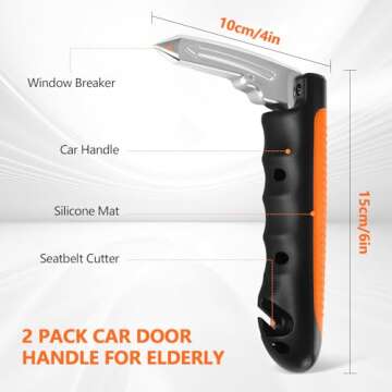 Kaiedos Car Door Handle for Elderly - 3 in 1 Car Handle Assist, 2 Pack Auto Cane Portable Vehicle Support Handle Door Assist Bar, Max Load: 500 Lbs, Anti-Slip Design (Orange-2-Pack Car Handle)