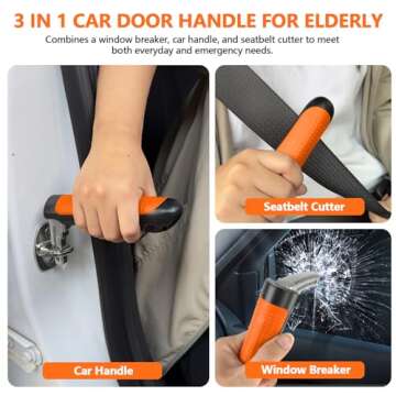 Kaiedos Car Door Handle for Elderly - 3 in 1 Car Handle Assist, 2 Pack Auto Cane Portable Vehicle Support Handle Door Assist Bar, Max Load: 500 Lbs, Anti-Slip Design (Orange-2-Pack Car Handle)