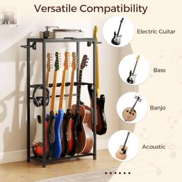 MAHANCRIS Guitar Stand for Acoustic Holder, Electric Guitar, Bass, Ukulele, Multiple Guitar Rack Holder, Floor Adjustable for Guitars, Guitar Amp Accessories, for Home Music Studio, Black GSHB6501