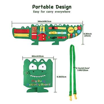 PP OPOUNT Toddler Busy Board, 15 Sense Montessori Busy Board for Educational Learning Toys, Travel Busy Board for Kids, Crocodile Design Activity Board for Early Learning Education