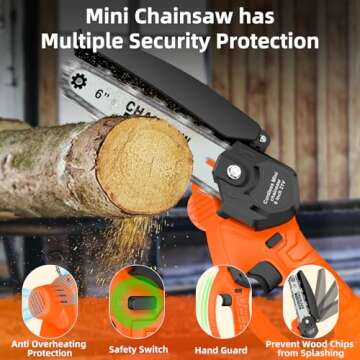 Mini Chainsaw Cordless,6 Inch Portable Electric Handheld Chain Saw with 2 Pack 2000mAh Rechargeable Batteries,Electric Hand Saw for for Wood Cutting Tree Trimming DIY Projects Gardening Camping,Orange