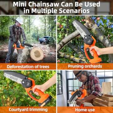 Mini Chainsaw Cordless,6 Inch Portable Electric Handheld Chain Saw with 2 Pack 2000mAh Rechargeable Batteries,Electric Hand Saw for for Wood Cutting Tree Trimming DIY Projects Gardening Camping,Orange